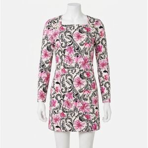 lilly pulitzer dotti silk dress Lilly Pulitzer Dotti Silk Dress Metallic Floral Long Sleeve Size 2 4